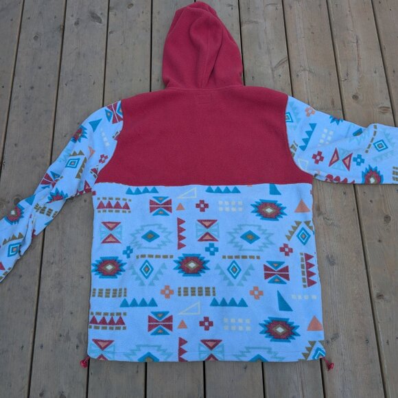 Free Nature Hoodie Men's L Red Geometric Fleece Quarter Zip Casual Long Sleeve - Picture 7 of 7